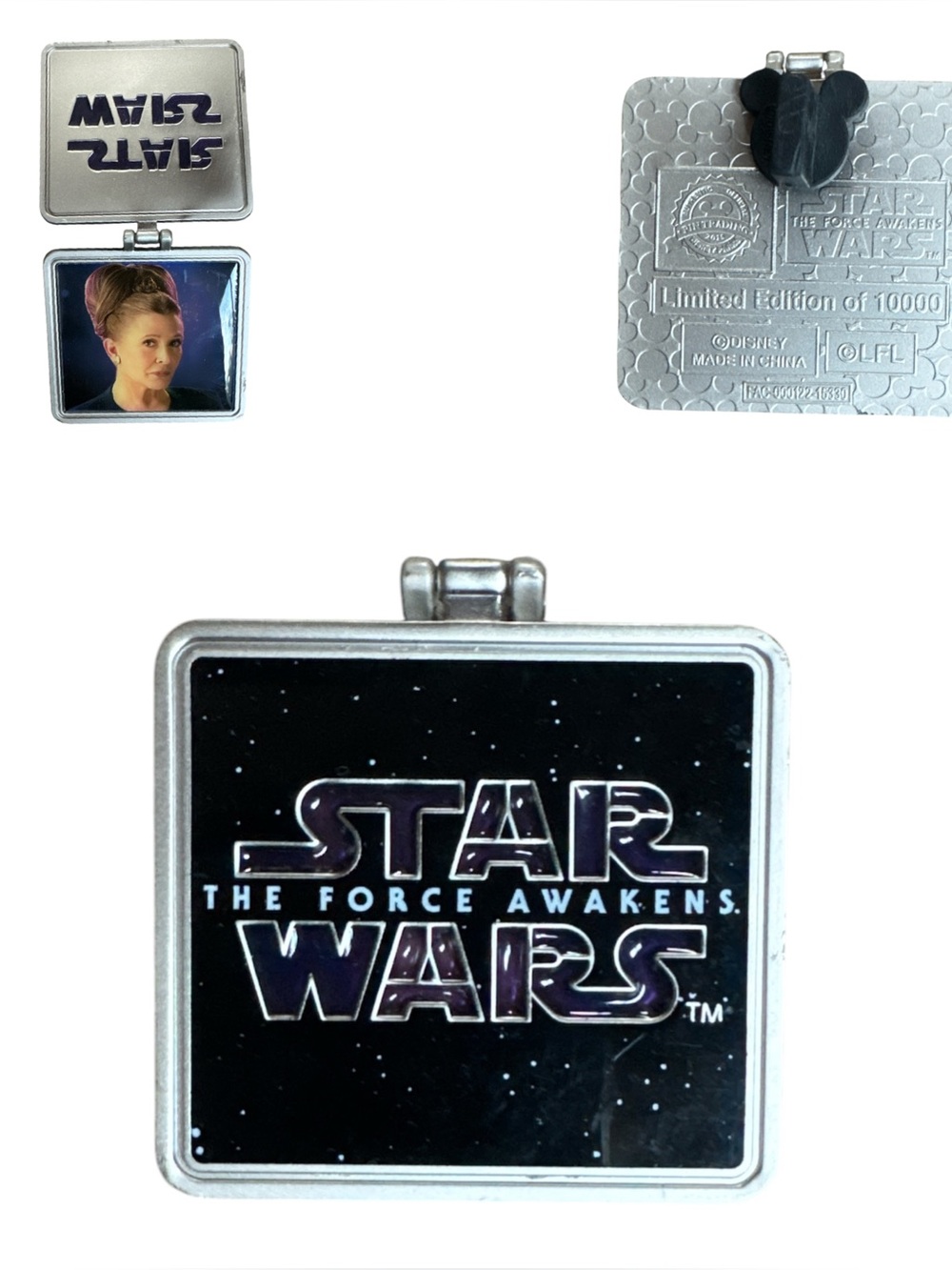 Disney Star Wars Silver Square Limited Edition Pin with Princess Leia Photograph